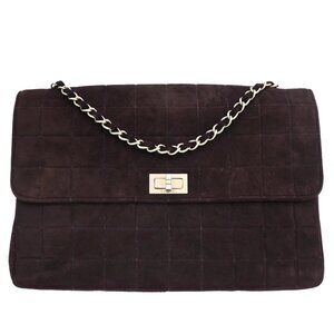 Chanel Brown Suede Jumbo Mademoiselle Lock Choco Bar Shoulder Bag 126474